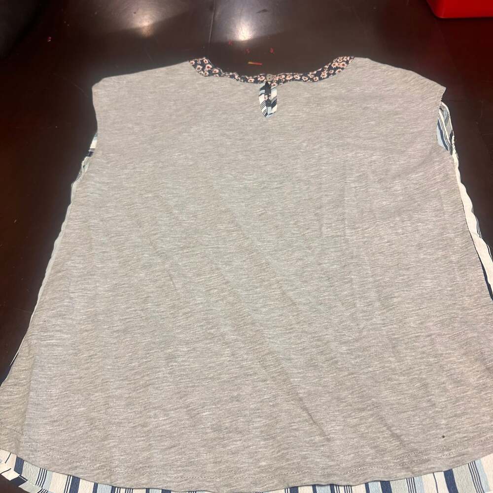 Entro Casual Spring Top Blue Striped w/ Floral Detail M - Picture 5 of 9